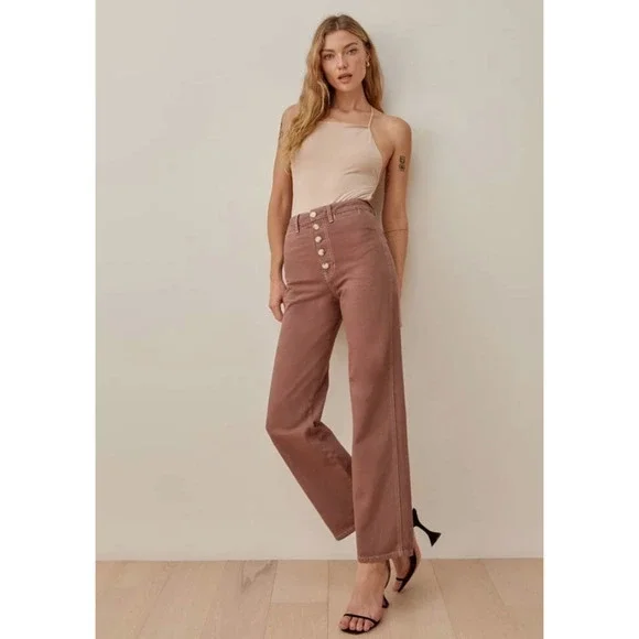 Reformation Jeans Womens 26 Lexi High Rise Wide Leg Button Fly Casual Chic - Picture 2 of 16